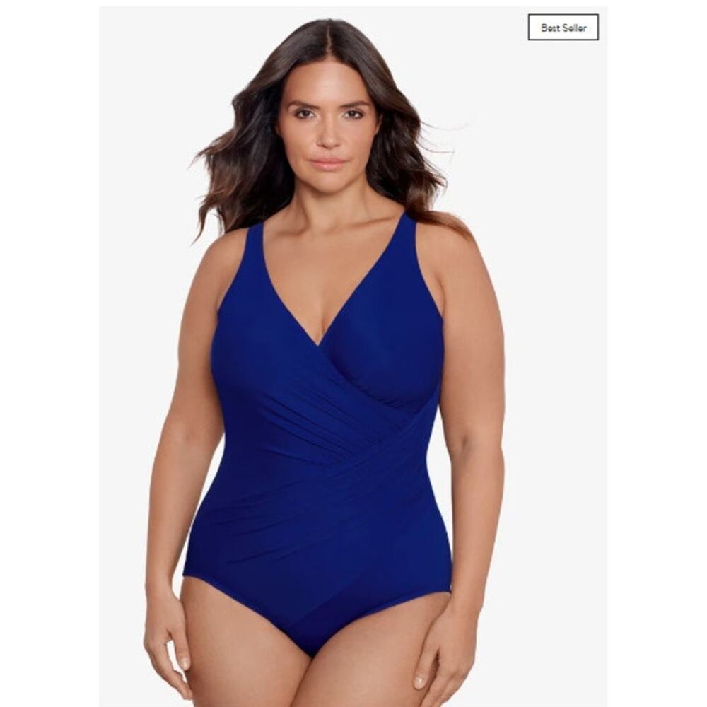 New NWOT Miraclesuit - Oceanus One Piece Swimsuit 470188 Navy Blue Size 16